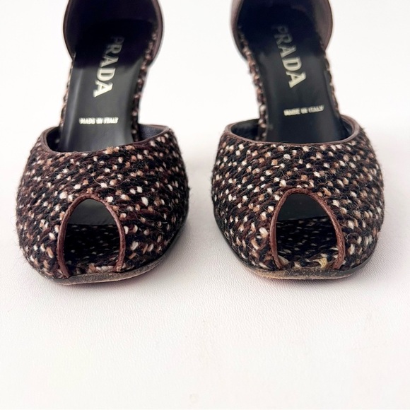 PRADA | Brown Tweed Leather Peep Toe D’Orsay Heels Pumps Vintage Y2K EU 36 - Picture 7 of 14
